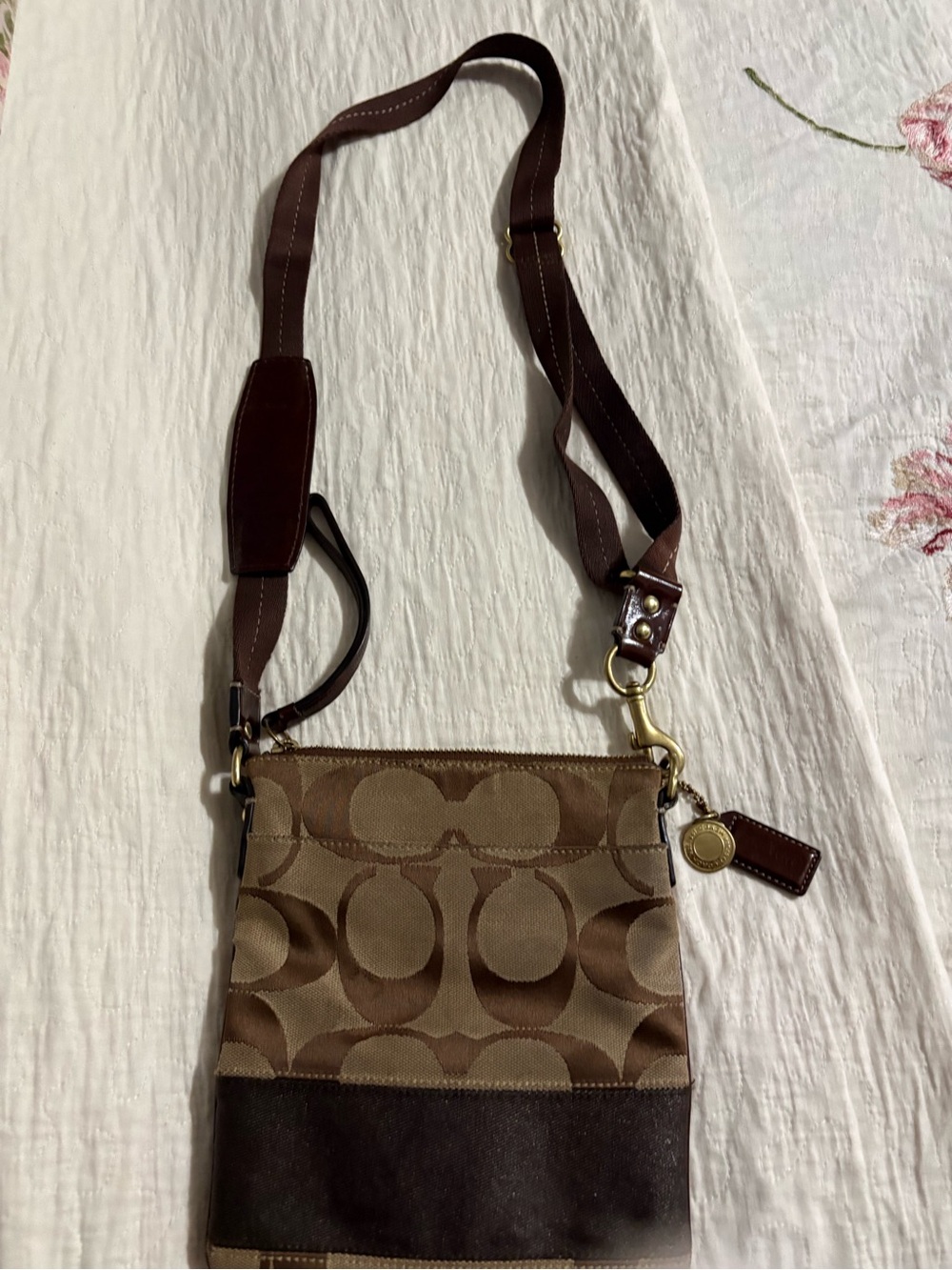 Coach Tan and Dark Brown Signature Canvas Crossbody